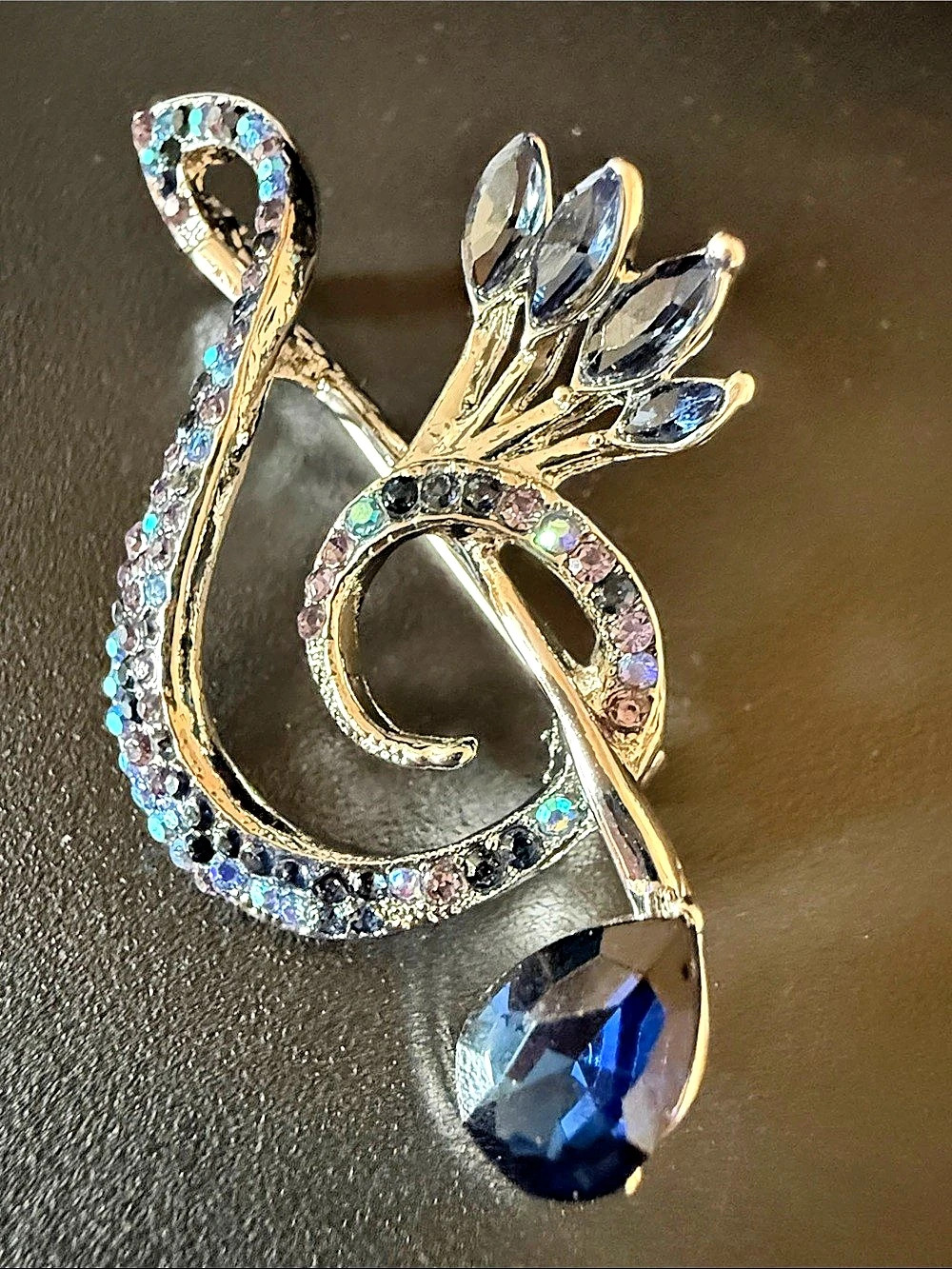 Crystal Blue Floral Brooch Pin